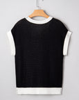 Western Horseshoe Contrast Trim Short Sleeve Sweater