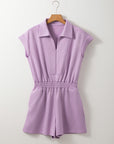 Solid Zipped Collar Short Sleeve High Waist Romper