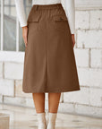 Solid High Waist Front-Slit Midi Skirt