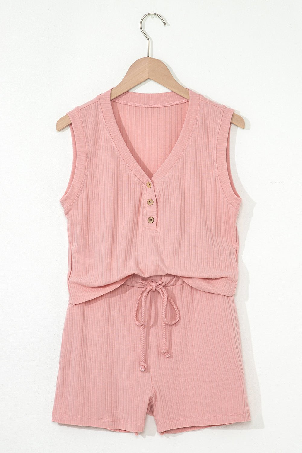 Linda Ribbed Button V Neck Set