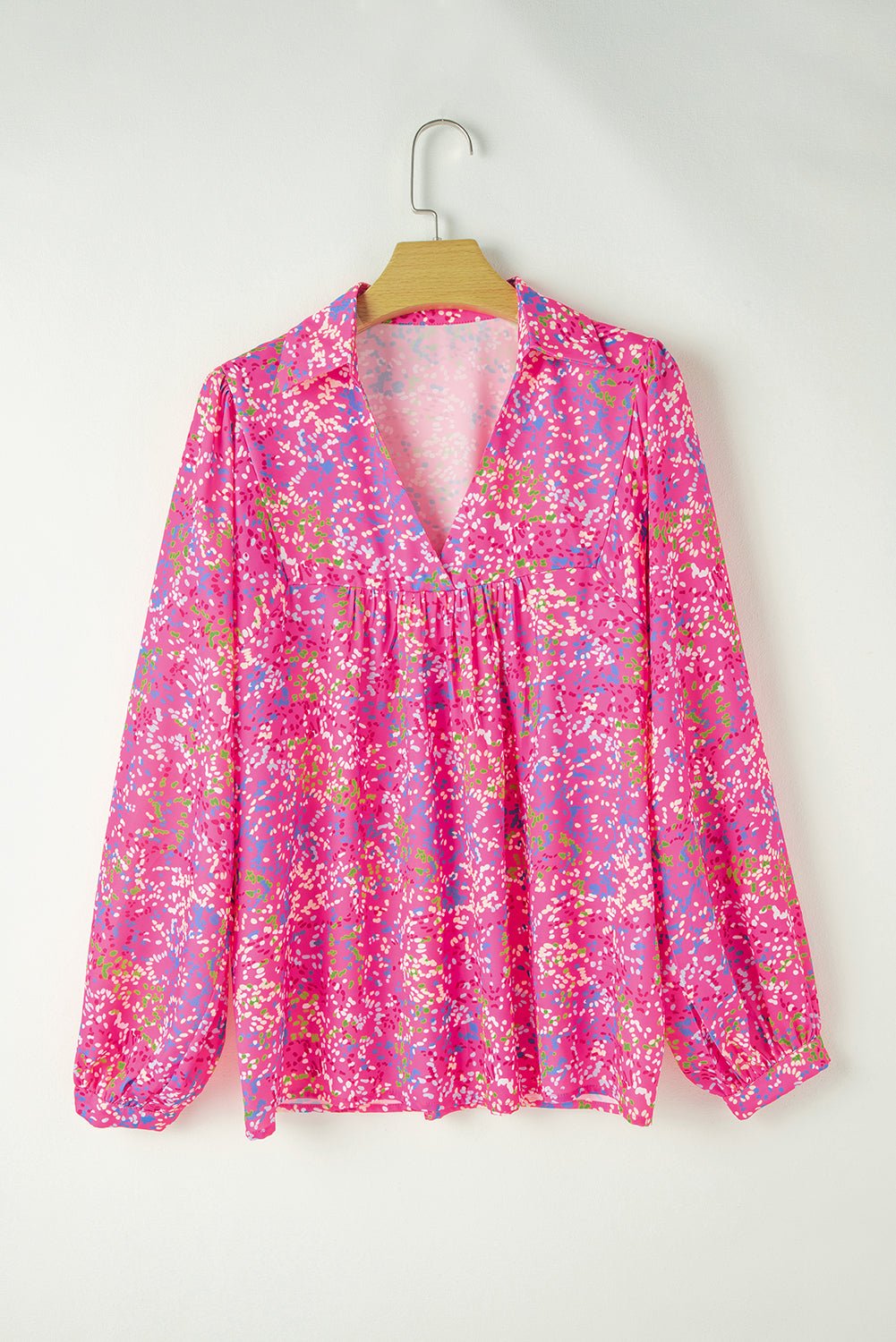 Abstract Collared V-Neck Babydoll Blouse