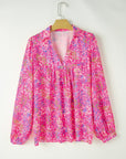 Abstract Collared V-Neck Babydoll Blouse