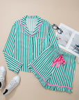 Stripe Ricrac Trim Shirt & Drawstring Shorts Set