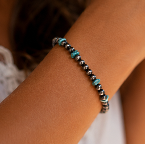 Imitation Navajo Pearl and Fashion Turquoise Stretch Bracelet