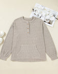 Plus Size Ribbed Knit Kangaroo Pocket Henley Top