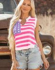 USA Flag Notch Neck Sleeveless Sweater Top
