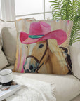 Pink Cowgirl Horse Pillow Case Eighteen By Eighteen Inches Soft Polyester Decorative