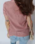 Eyelet Textured Half-Button Short Sleeve Blouse