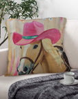 Pink Cowgirl Horse Pillow Case Eighteen By Eighteen Inches Soft Polyester Decorative