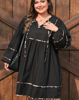 Plus Size Leopard Contrast Trim Tie-Neck Mini Dress