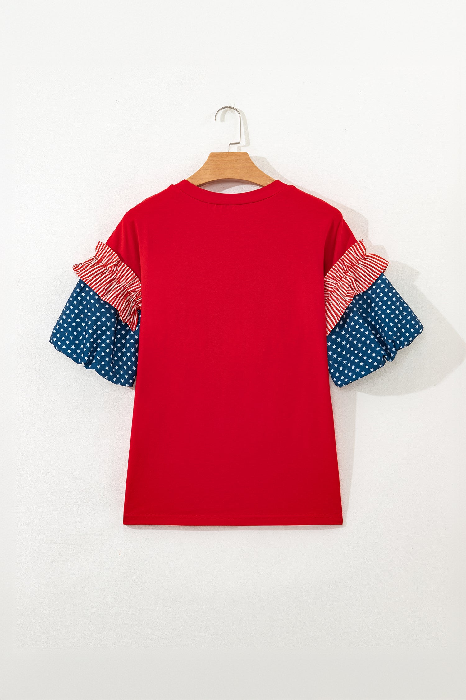 Stars &amp; Stripe Patchwork Short Puff Sleeve Top