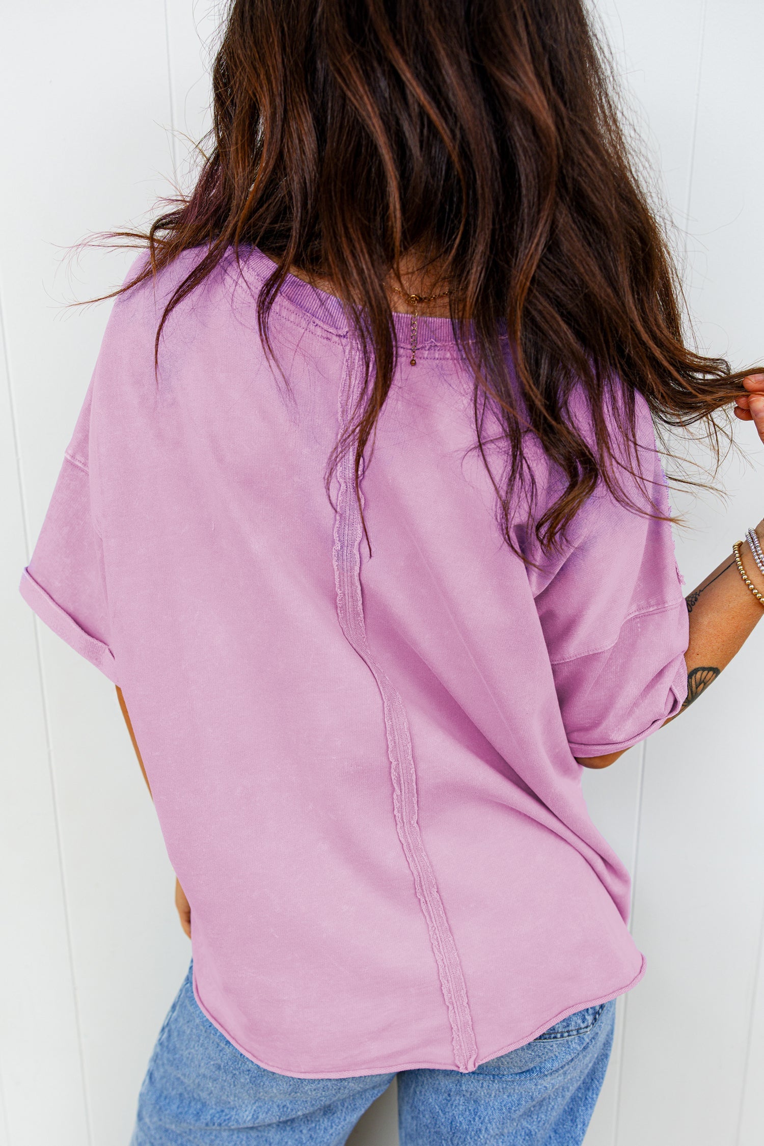 Mineral Wash Drop Shoulder Raw Edge Tee