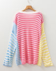 Plus Size Stripe Reverse Seam Colorblock Sweater