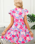 Floral Ric-Rac Flutter Sleeve V-Neck Dress