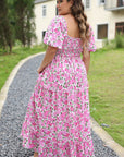 Plus Size Floral Smocked Puff Sleeve Dress