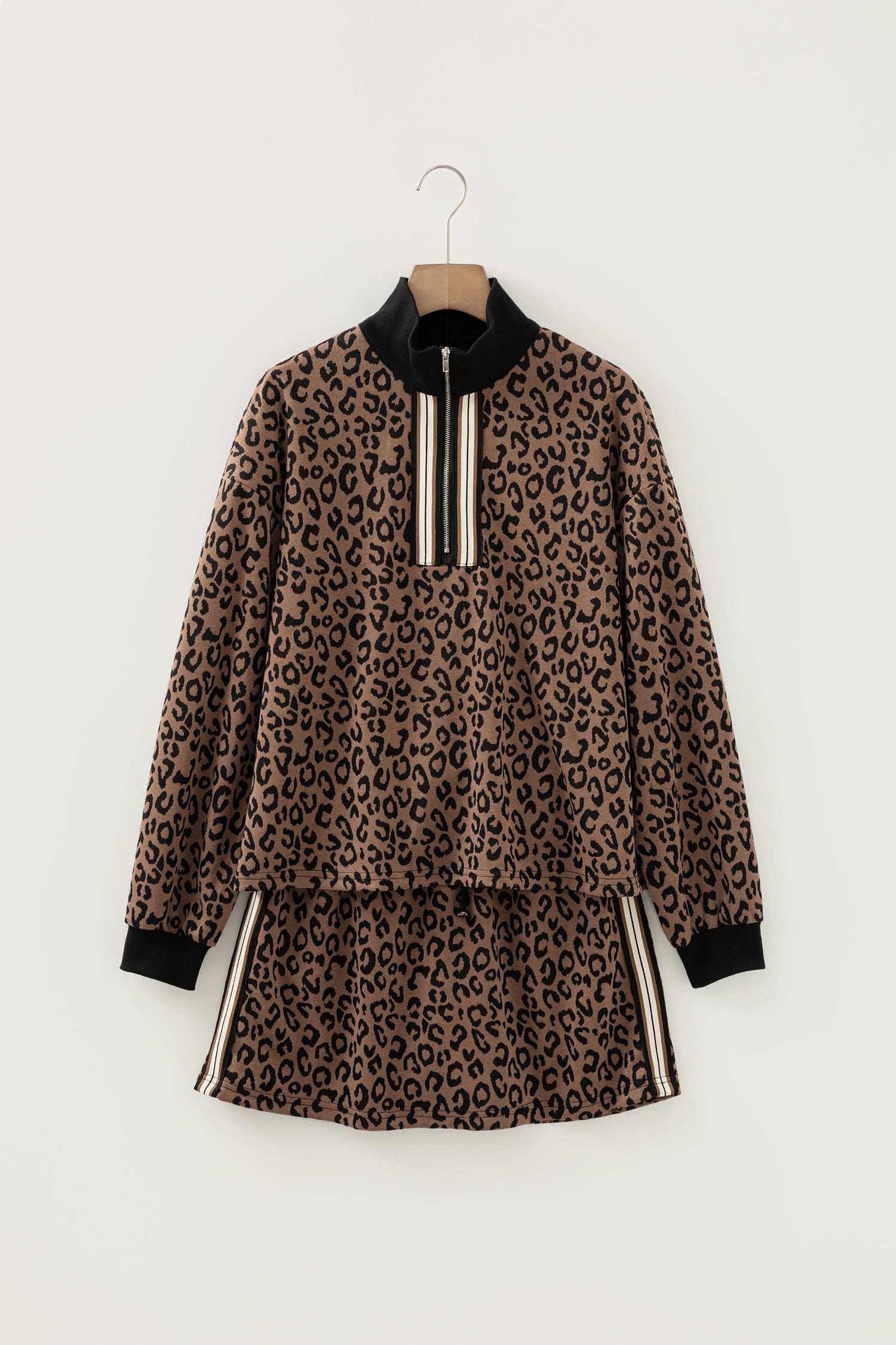Leopard Quarter Zip Top &amp; Mini Skirt Set