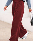 Solid Tied High-Waist Pleated Sweatpants