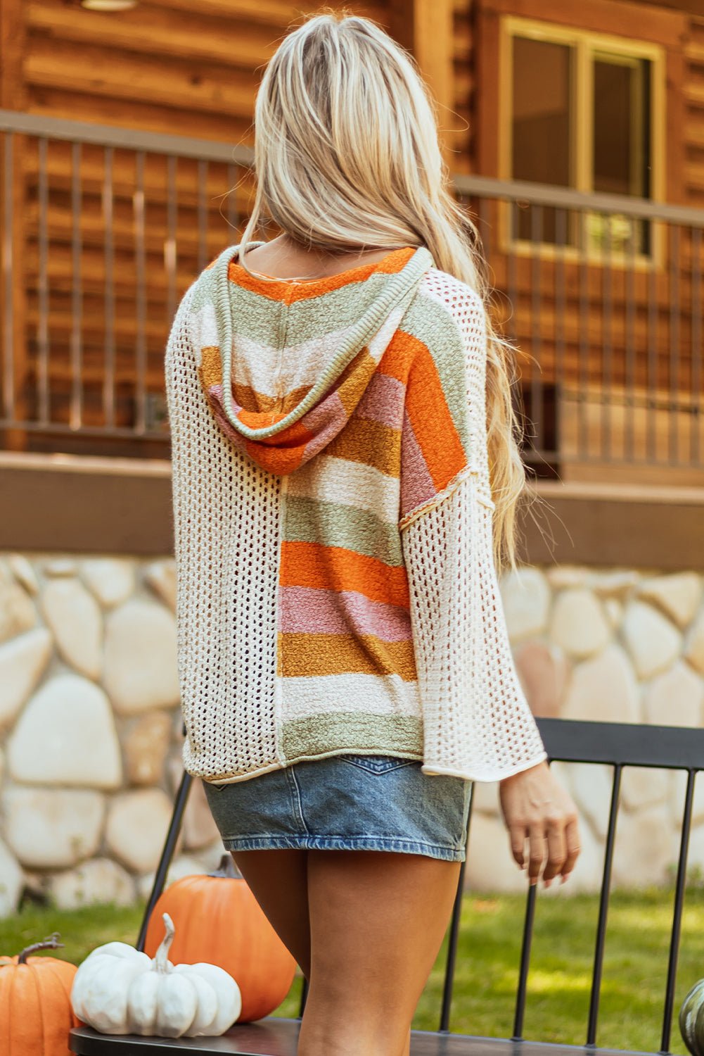 Harper Oversized Colorblock V Neck Hooded Sweater