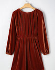 Velvet Elastic V-Neck Puff Sleeve Mini Dress