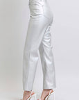 Tummy Control Metallic Silver Faux Leather Straight