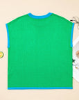 Contrast Trim Crewneck Short Sleeve Sweater