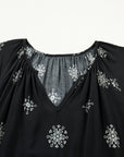 Plus Size Boho Floral Boho Notch V-Neck Top