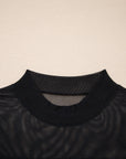 Sheer Mesh Patchwork Cap Sleeve T-Shirt