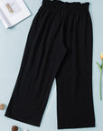 Solid Paperbag Waist Straight Leg Cropped Pants