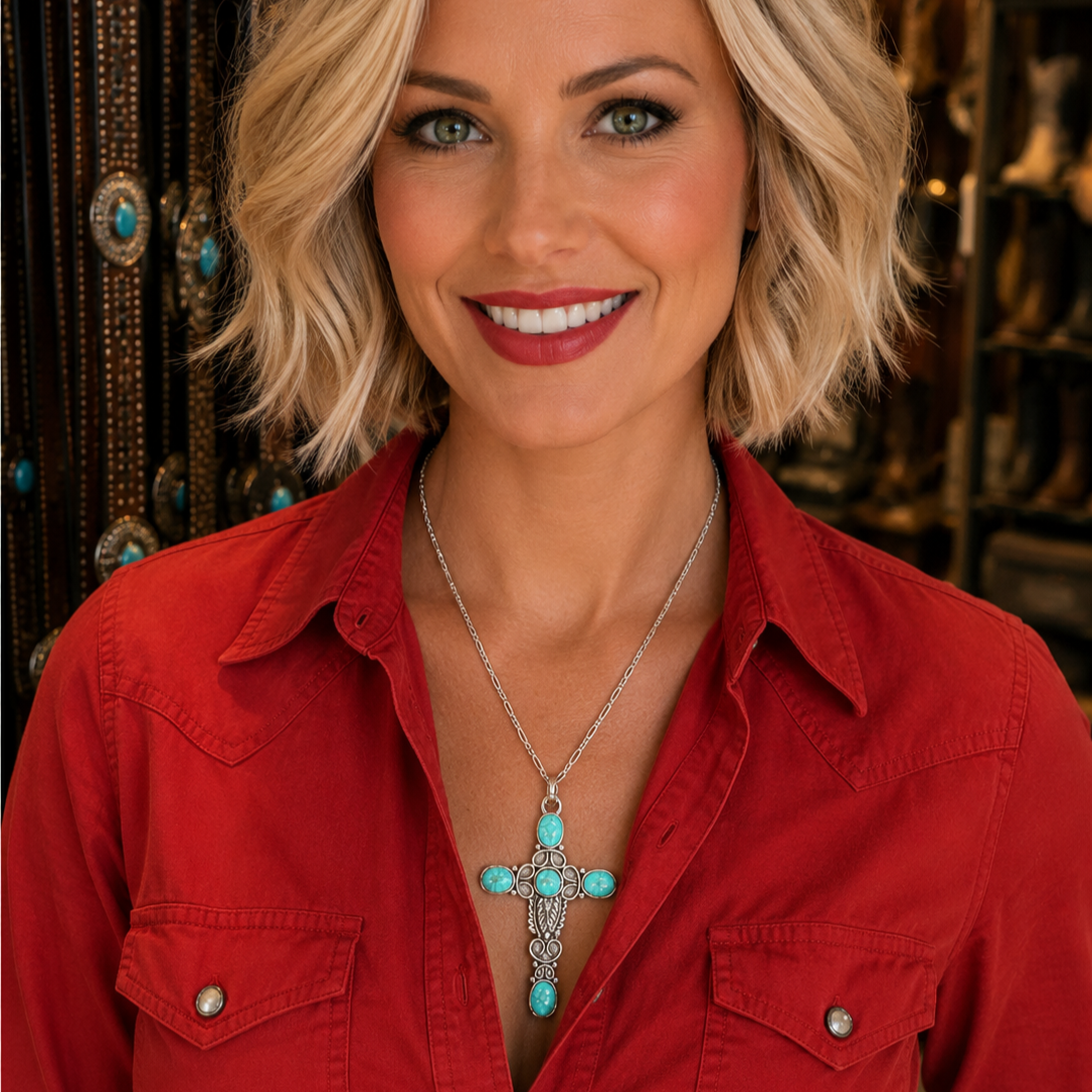 Cross Fashion Turquoise Pendant Necklace