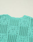 Pointelle Knit Scallop Trim Short Sleeve Sweater