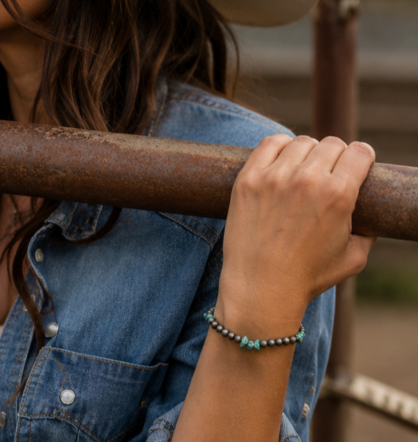 Imitation Navajo Pearl and Fashion Turquoise Stretch Bracelet