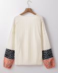 Floral Patchwork Textured Knit V-Neck Blouse