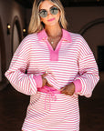 Stripe Collared V-Neck Pullover and Skort Set