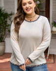 Plus Size Leopard Contrast Trim Ribbed Knit Top