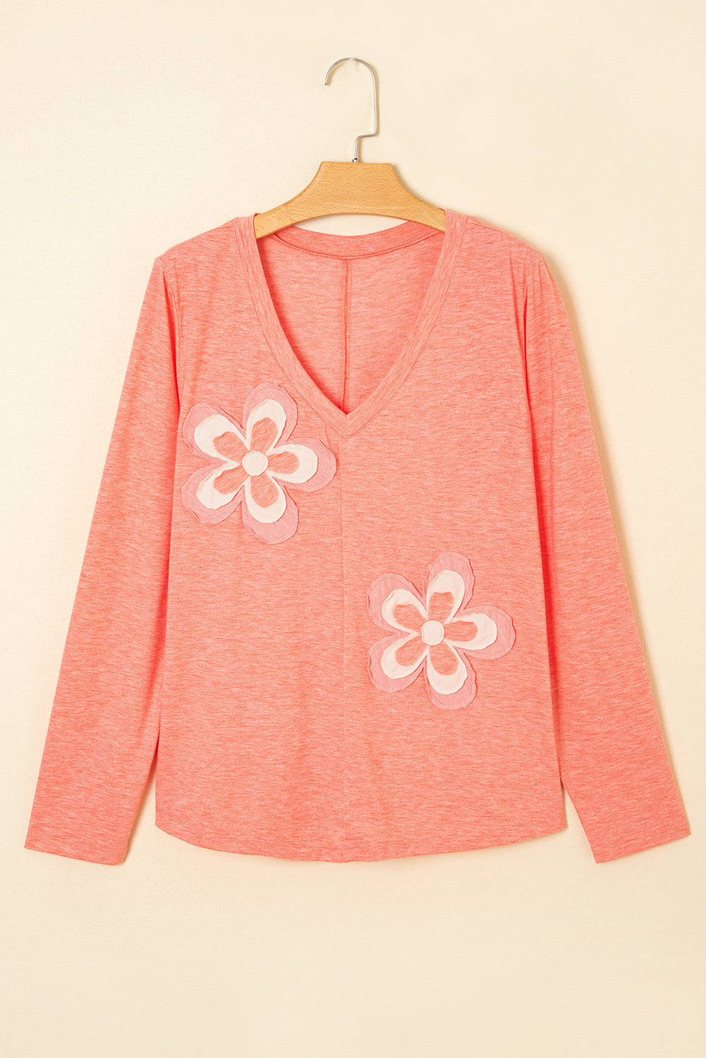 Floral Patchwork V-Neck Long Sleeve Top