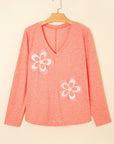 Floral Patchwork V-Neck Long Sleeve Top