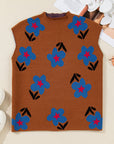 Floral High Neck Sweater Vest