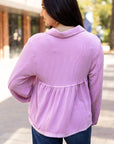 Corded V-Neck Bubble Sleeve Babydoll Blouse