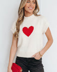 Heart Graphic Cropped Short Sleeve Sweater