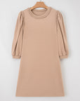 Solid Braided Trim Puff Sleeve Dress