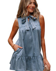 Clare Sleeveless Ruffled Chambray Dress