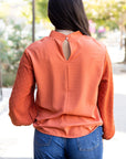 Solid Swiss Dot Balloon Sleeve Blouse