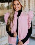 Solid Flutter Sleeve Snap Button Puffer Vest