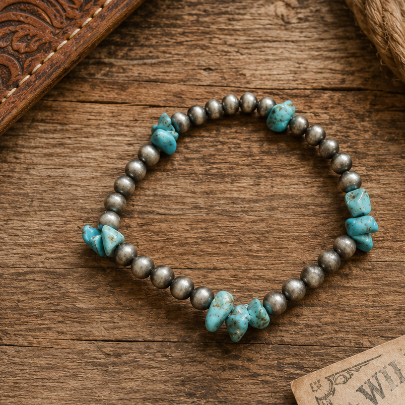 Imitation Navajo Pearl and Fashion Turquoise Stretch Bracelet