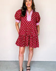 Floral V-Neck Short Bubble Sleeve Mini Dress