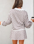 Checker Long Sleeve Top and Drawstring Mini Skirt Set