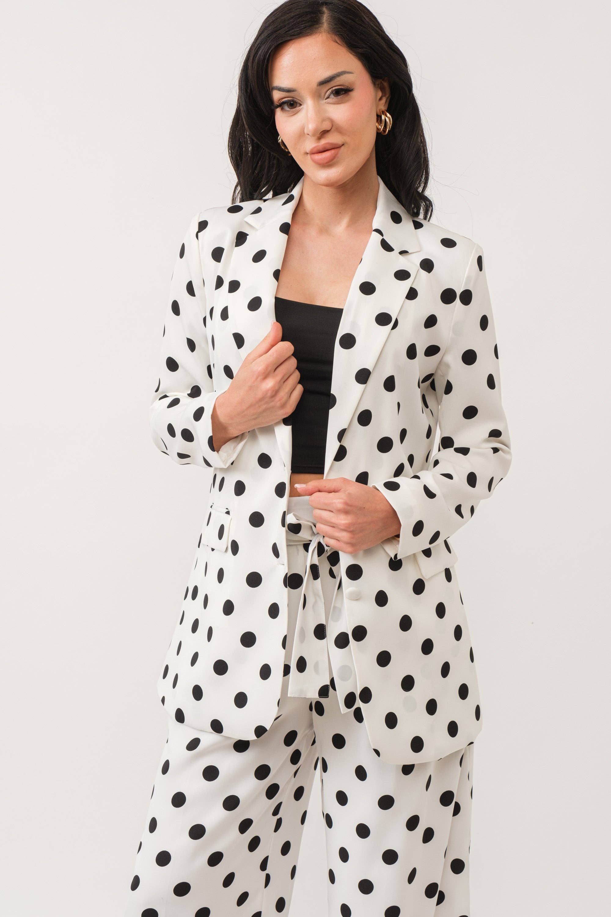 Long sleeve polka dot blazer and pants set