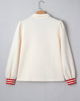 Contrast Stripe Zipped Collar Knit Pullover Top