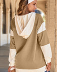 Waffle Knit Colorblock Patchwork Buttoned Hoodie