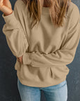 Solid Drop Shoulder Crewneck Pullover Sweatshirt